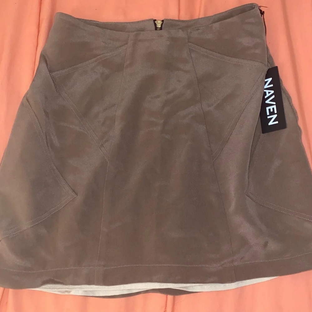Revolve Naven Mini Skirt Silk Taupe Brown Tan Silky Contour Satin Bodycon